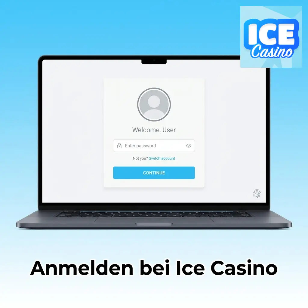 Ice Casino Anmeldeseite mit Login-Button, E-Mail- und Passwortfeld sowie Zwei-Faktor-Authentifizierung